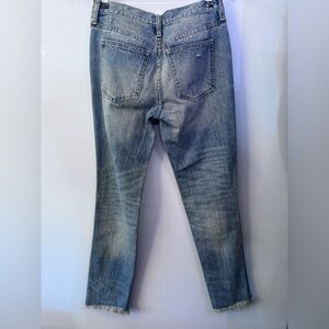 Free People  High Rise Frayed Hem Jeans Ripped Stretch Denim 25